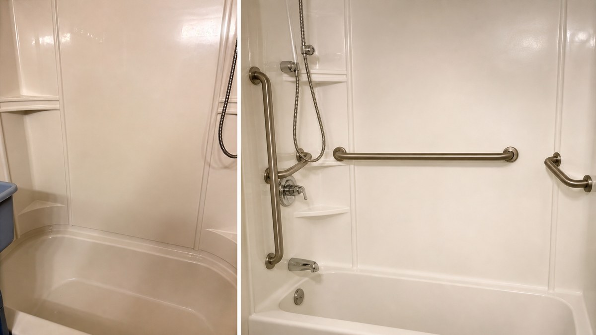 Bathtub safety upgrade with grab bars and handrails